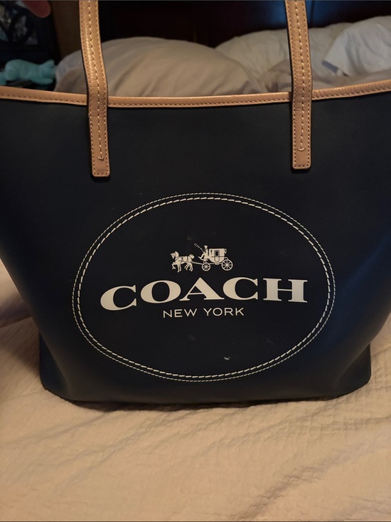 Coach Handbags - Coach Navy and Tan Logo Tote